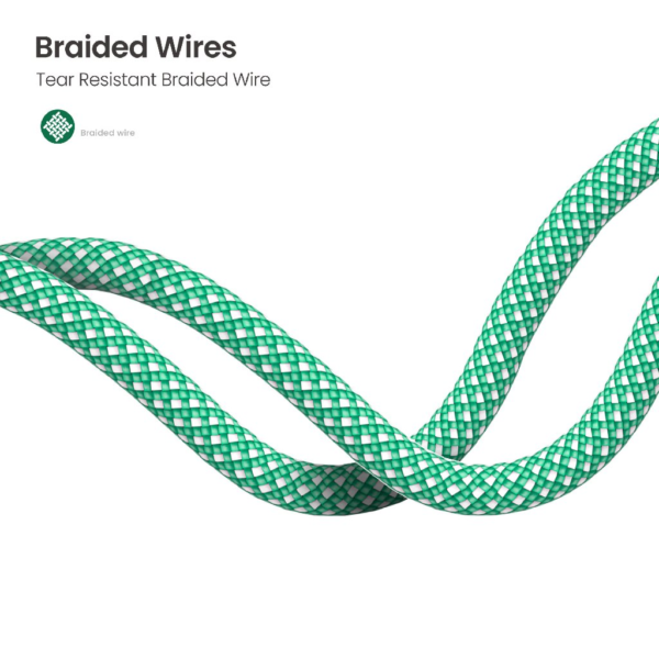 ALPHA·X ALUSB 2C Data Cable USB A to Type C 1.2m Braided Cable Heat Protection (Green)